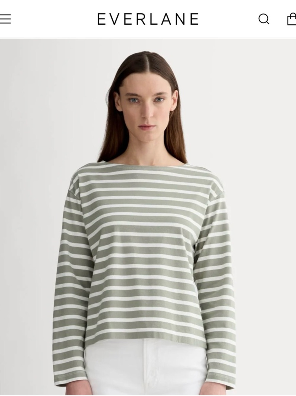 Everlane Striped Boatneck Long-Sleeve Top — Sage & White